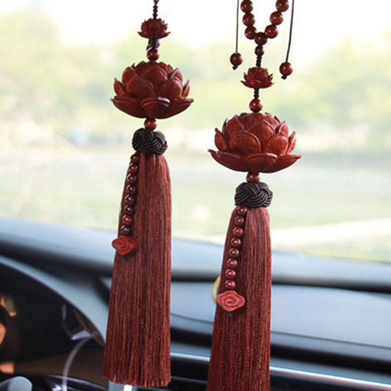 Small Leaf Red Sandalwood Zen Decor | Luck & Protection Tassel