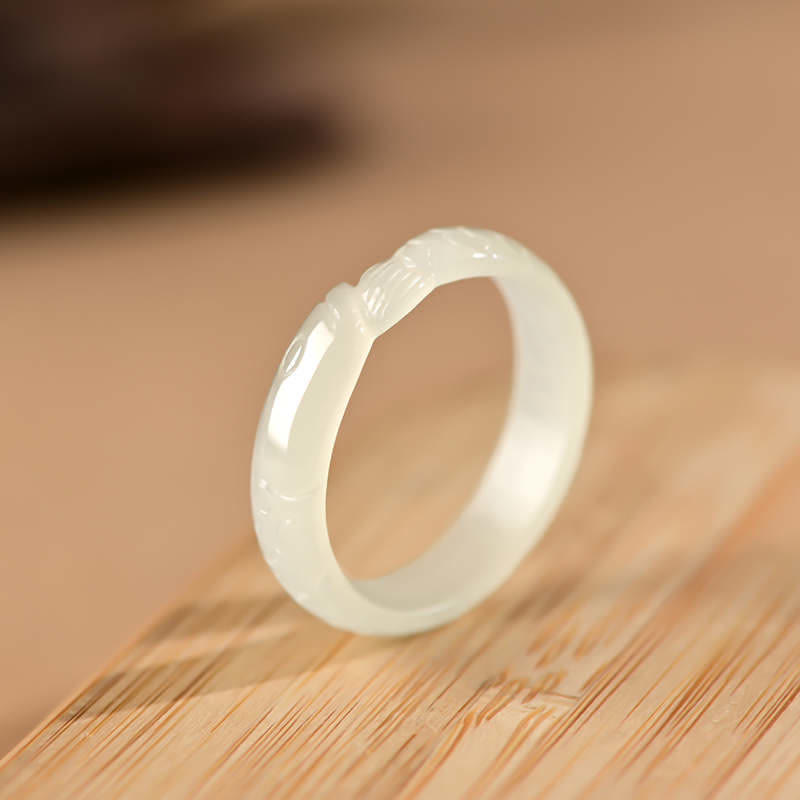 Hetian White Jade & Cyan Jade Koi Fish Success Ring