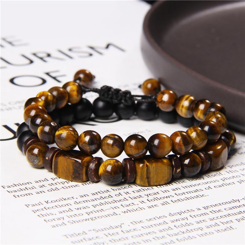 6mm Tiger Eye Frosted Hematite Courage Bracelet