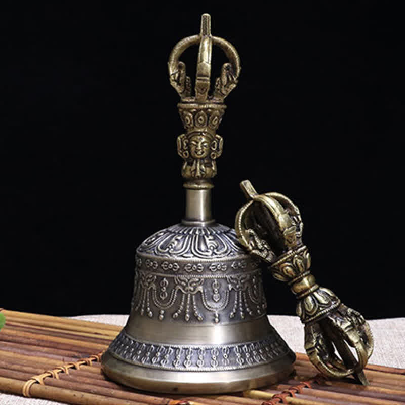 Copper Tibetan Bell and Vajra Meditation Set - Small