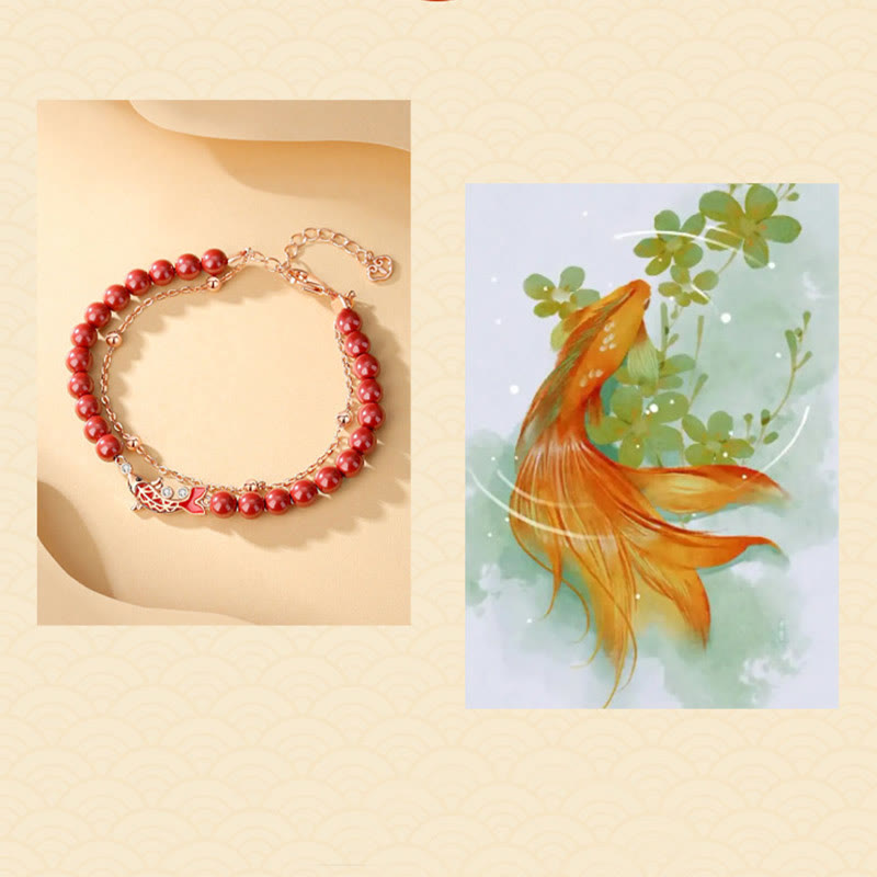 925 Sterling Silver Koi Fish Prosperity Bracelet Double Chain