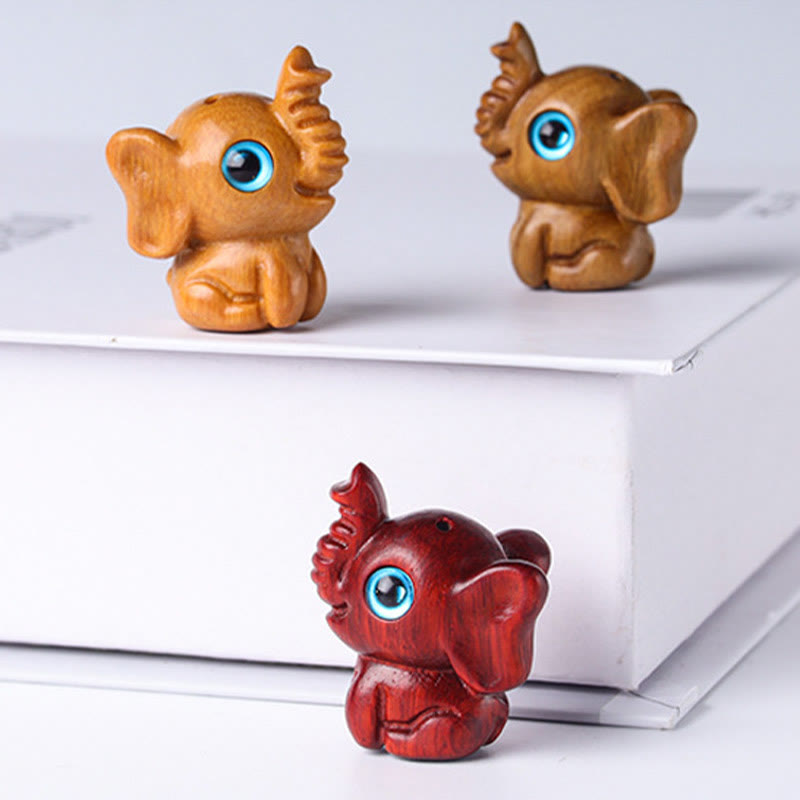 Mini Elephant Carved Decoration in Sandalwood for Protection & Luck