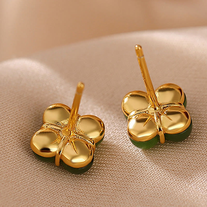 Cyan Jade Four Leaf Clover 8mm Stud Earrings for Luck & Healing