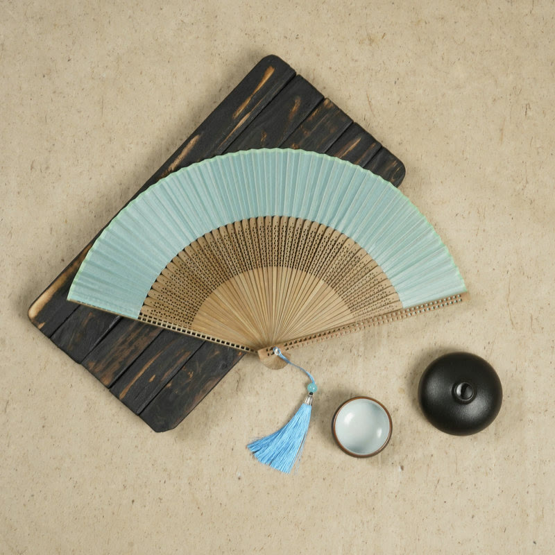 Vintage Chinese Folding Fan | Bamboo & Polyester Handheld Fan