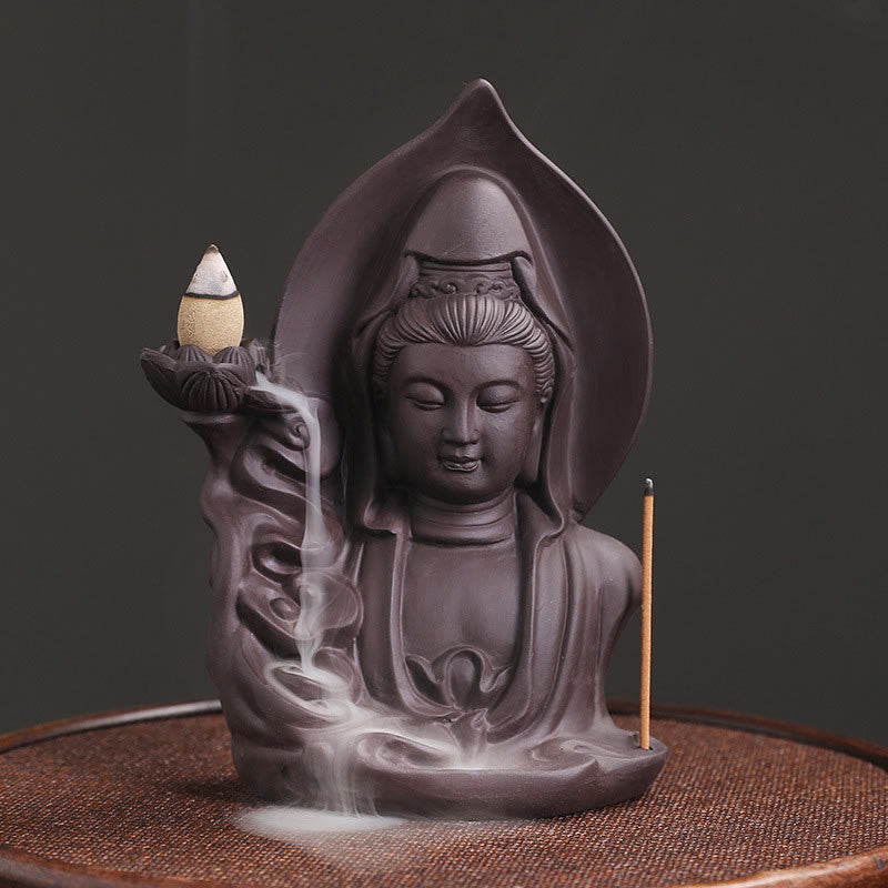 Purple Clay Buddha Backflow Incense Burner Lotus Design