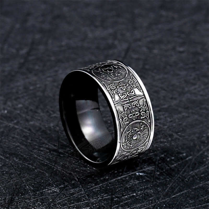 Carved Four Guardian Beasts Dragon Ring in Titanium Steel