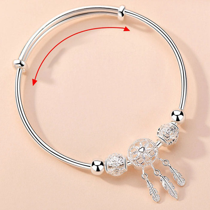 White Copper Dream Catcher Charm Bracelet for Luck & Healing