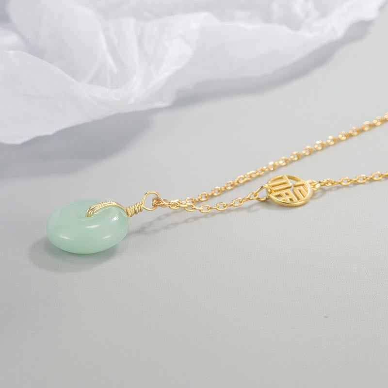 Jade Necklace with Fu Character & Peace Buckle for Abundance
