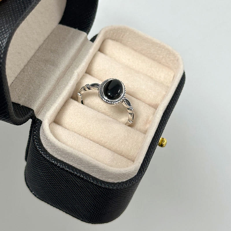 Black Onyx Fortune Ring in 925 Sterling Silver - Protection & Strength