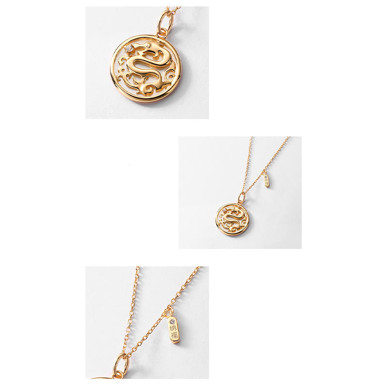 925 Sterling Silver Dragon Necklace with Tridacna & Fu Char