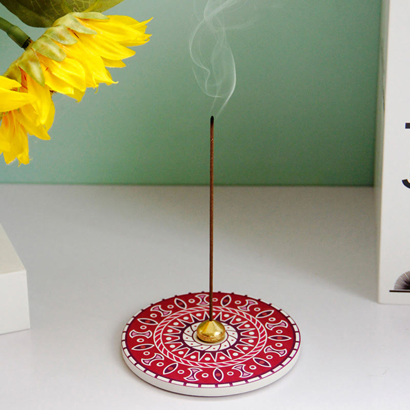 Colorful Pattern Ceramic Incense Stick Burner 10cm