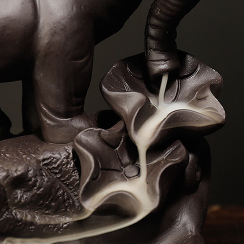 Purple Clay Tibetan Elephant Backflow Incense Burner for Peace