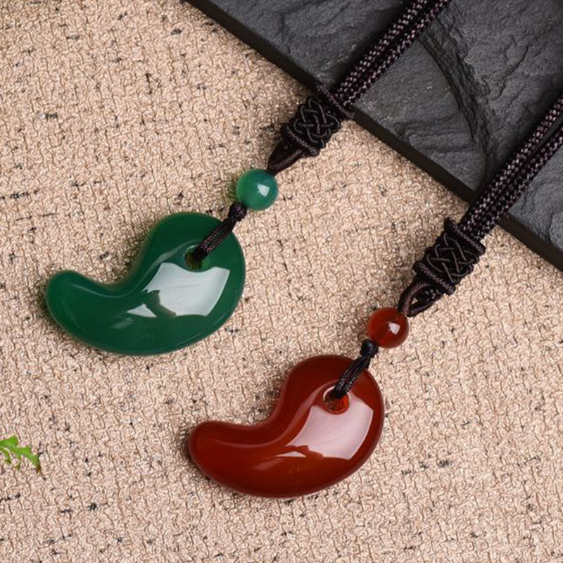 Red Green Agate Moon Pattern Confidence Calm Necklace