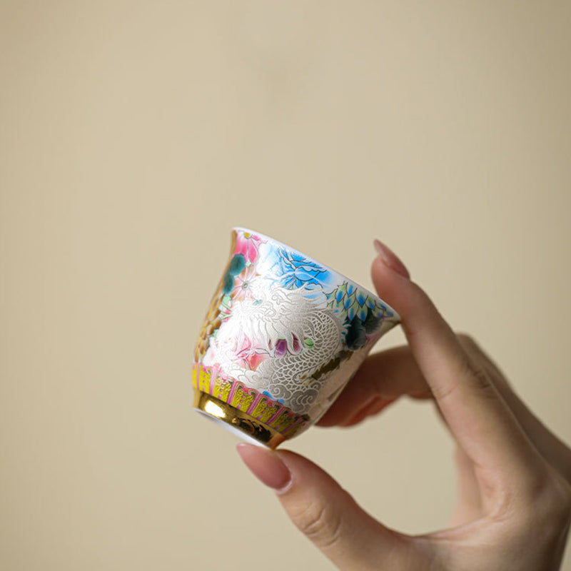 Dragon & Phoenix Ceramic Teacup 50ml | Zen Decor