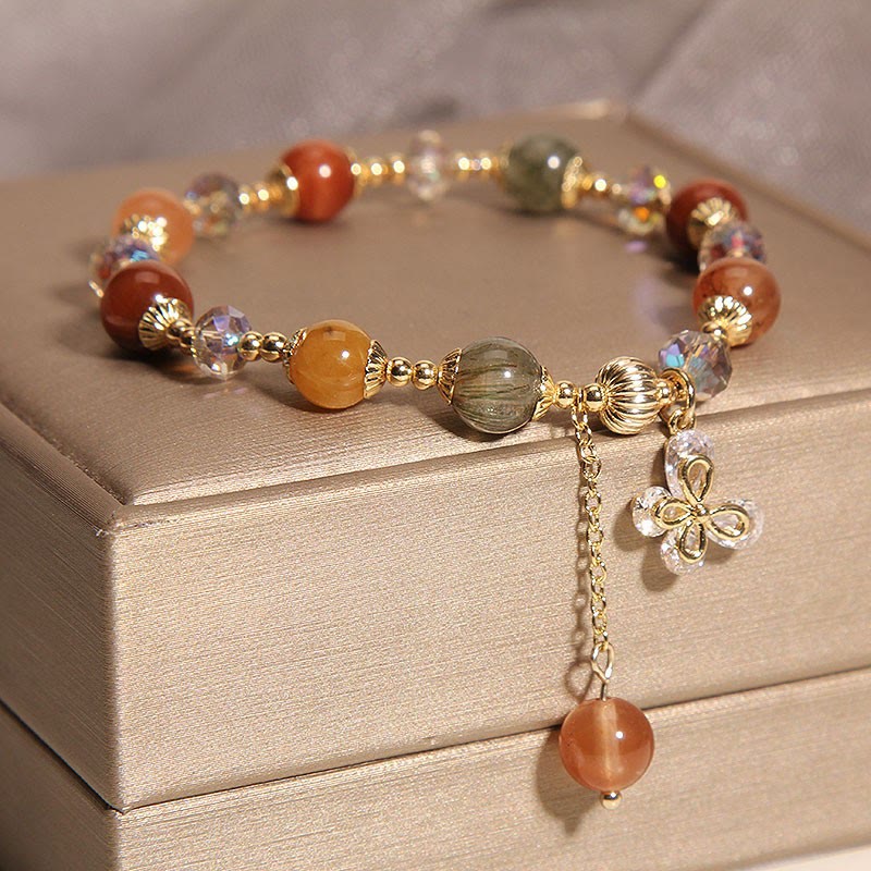 Rutilated Quartz Fu Lu Shou Wealth Butterfly Bracelet