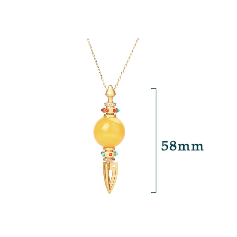 Amber Vajra 24K Gold Plated Spiritual Necklace Pendant