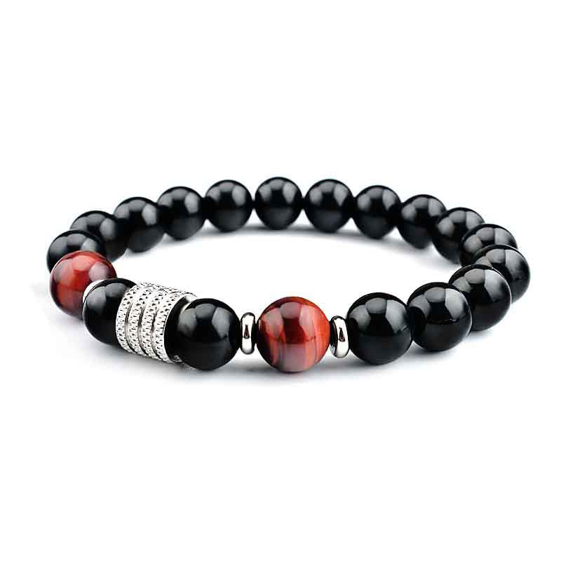 Obsidian Bracelet 10mm with Tiger Eye for Strength & Balance