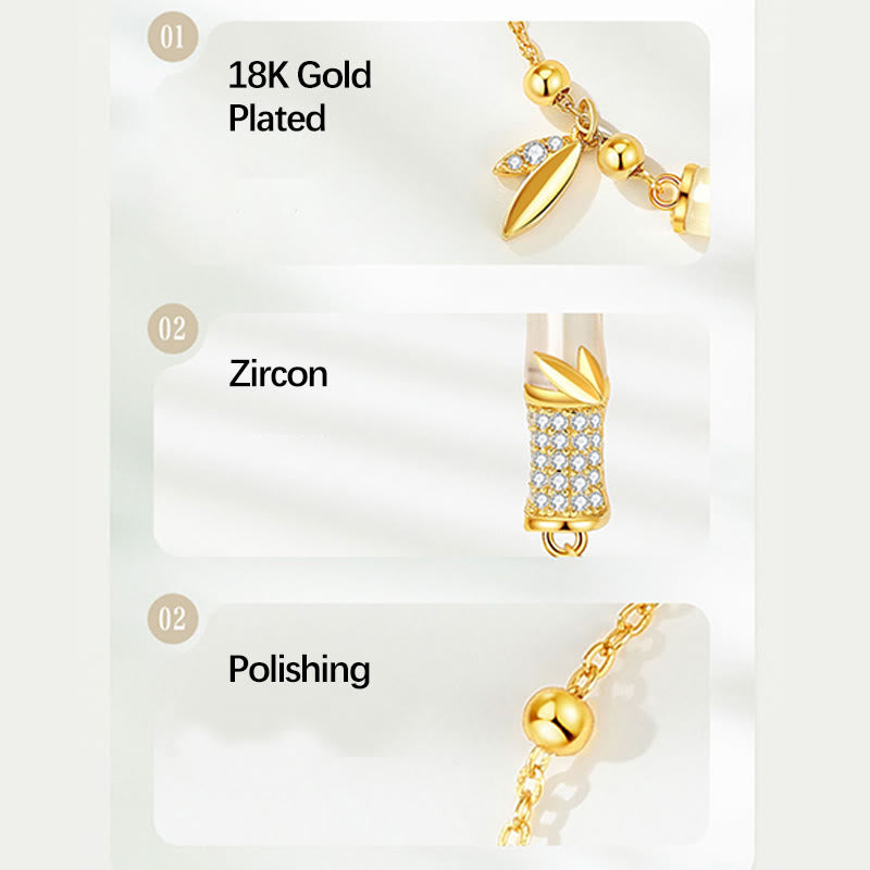 White Jade Protection Bracelet with 18K Gold Plated Silver Bamboo Leaf