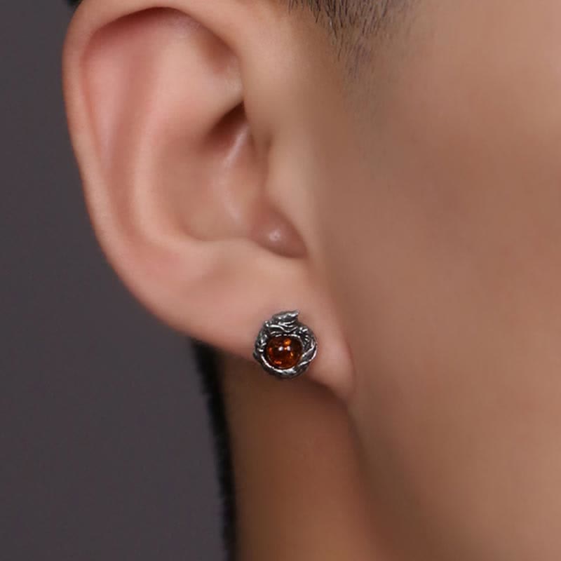 Sterling Silver Amber Dragon Success Stud Earring