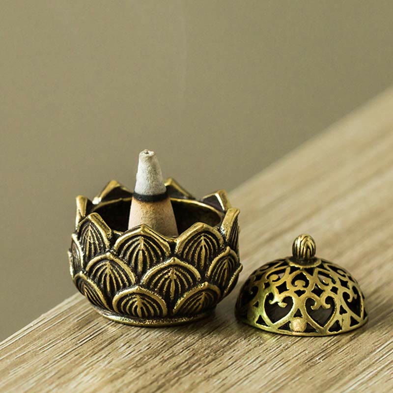 Tibetan Mini Lotus Pattern Copper Incense Burner