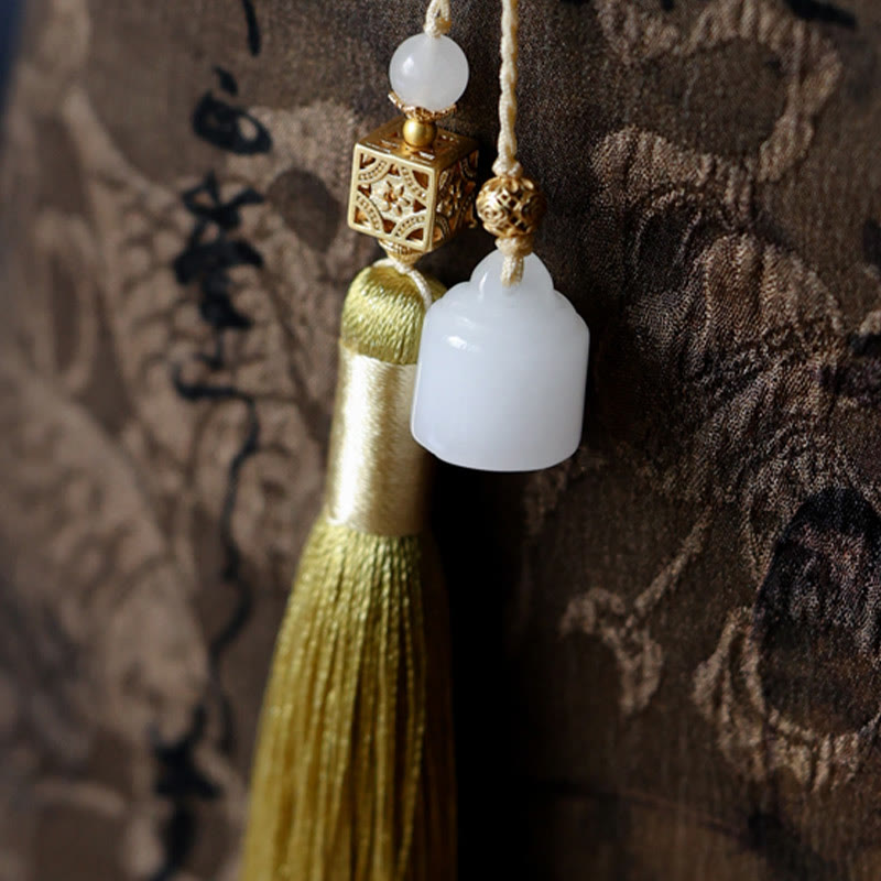 Bamboo Leaves Butterfly Koi Fish Handbag with Jade Handles