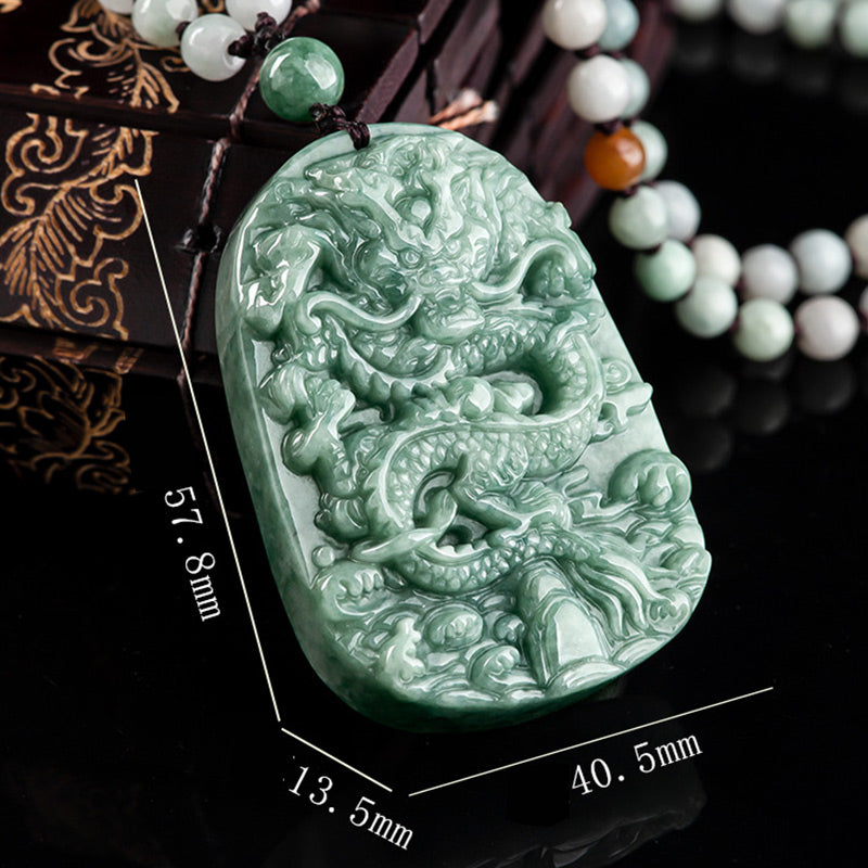 Handmade Jade Dragon Prosperity Necklace 6mm Beads