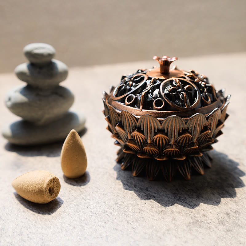 Lotus Shaped Zinc Alloy Incense Burner for Meditation