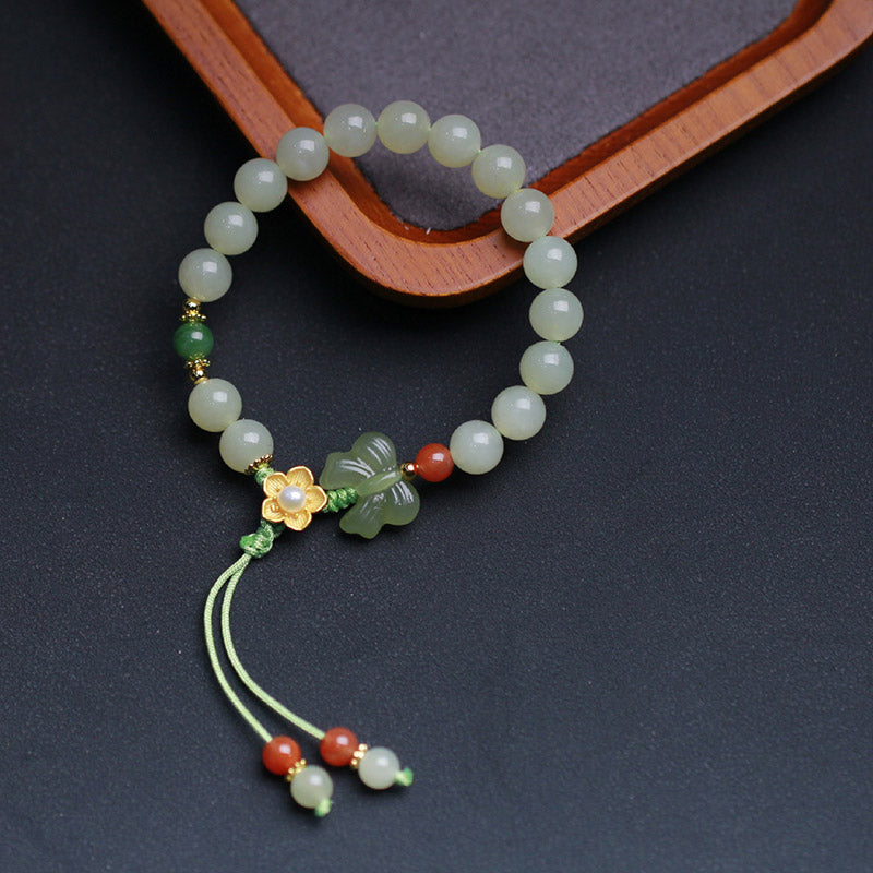 Jade Butterfly Luck Bracelet in 925 Sterling Silver