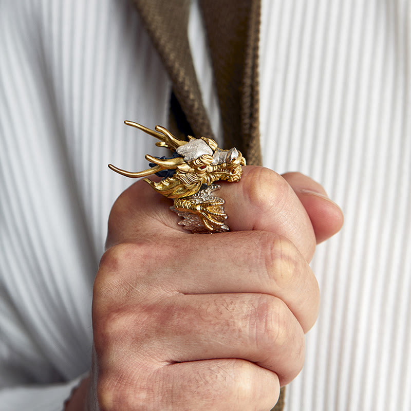 925 Sterling Silver Adjustable Dragon Protection Success Ring