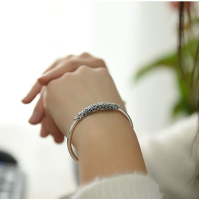 Unisex White Copper Om Mani Padme Hum Peace Cuff Bracelet