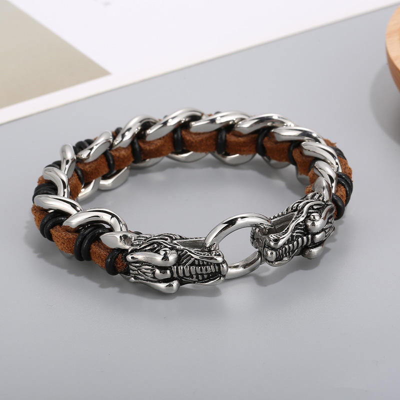 Dragon Leather Titanium Steel Protection Bracelet 21cm
