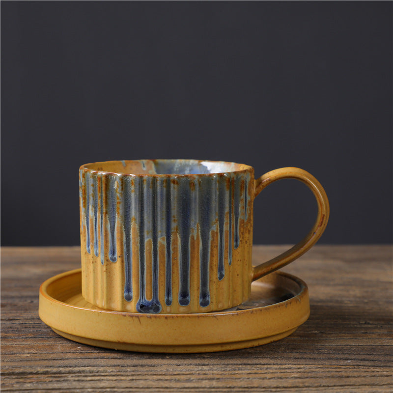 250ml Retro Striped Kiln Change Ceramic Coffee Mug | Zen Decor