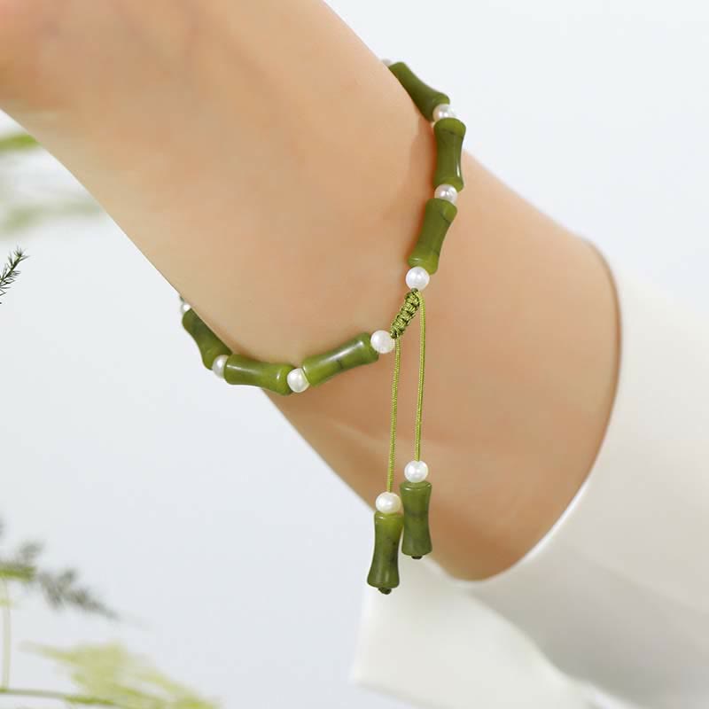 Natural Peridot Spiritual Bracelet with Bamboo Pattern for Love & Peace
