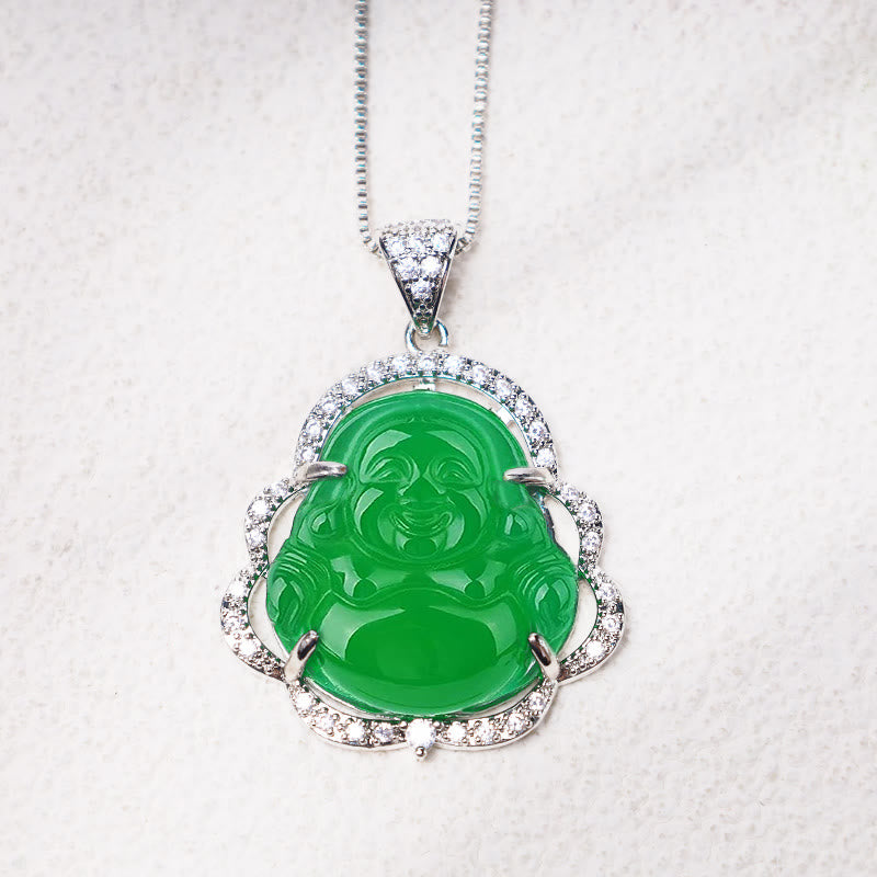 Unisex Laughing Buddha Jade Necklace for Good Luck & Prosperity
