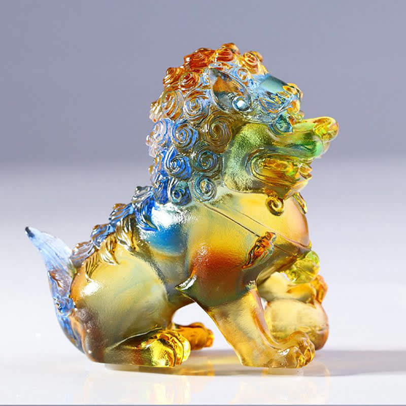 Handmade Liuli Crystal Lion Art Piece for Strength & Protection
