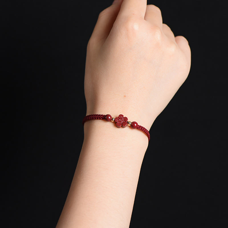 Cinnabar Bracelet with Red String | Four Leaf Clover Blessing