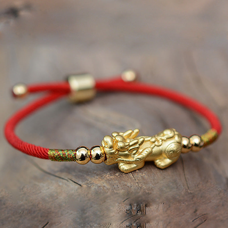 24K Gold-Plated Pixiu Luck Red String Bracelet