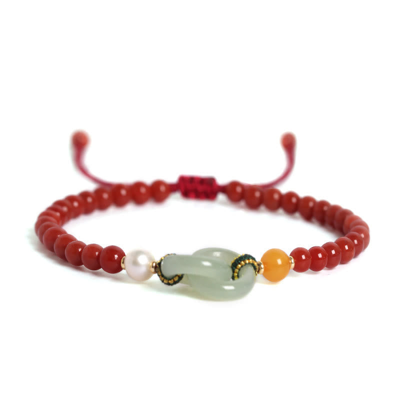 Red Agate Hetian Jade Peace Buckle Confidence Bracelet