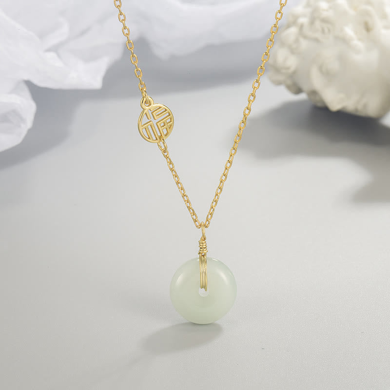 Jade Necklace with Fu Character & Peace Buckle for Abundance