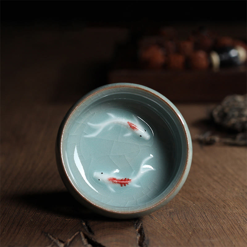 Colorful Koi Fish Ceramic Teacup 60ml | Zen Decor