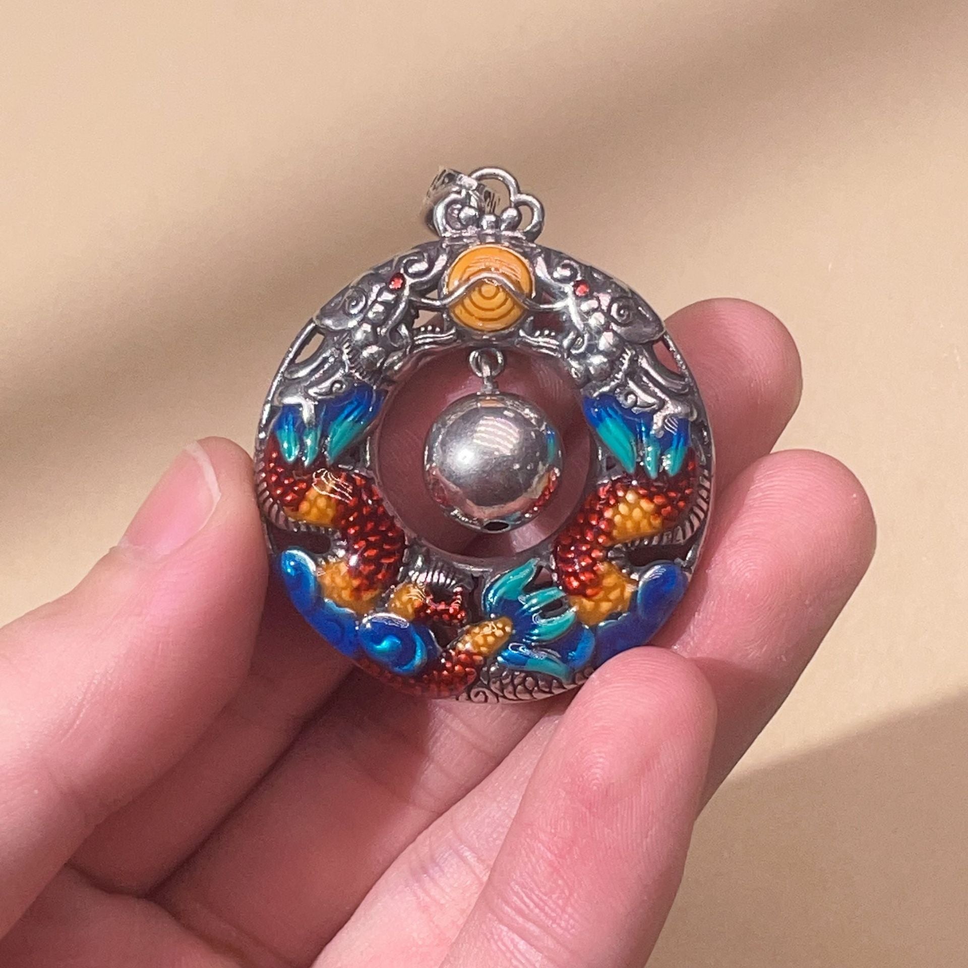 Copper Dragon Necklace | Double Dragons Protection Pendant