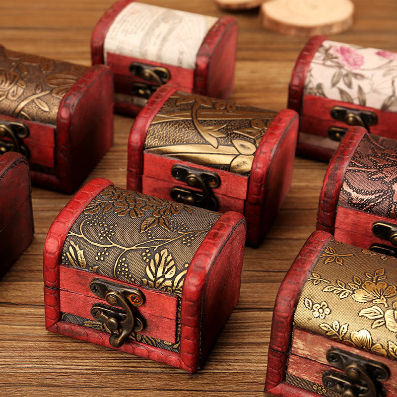 Retro Small Wood Jewelry Box with Golden Grape Design | Zen Decor