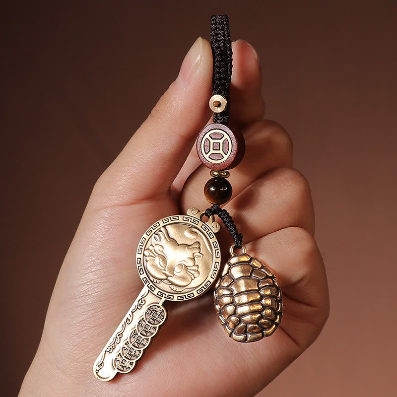 Pixiu Copper Coin Yin Yang Bagua Handmade Key Chain