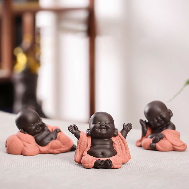 Purple Clay Laughing Buddha Statue | Luck & Wealth Decor