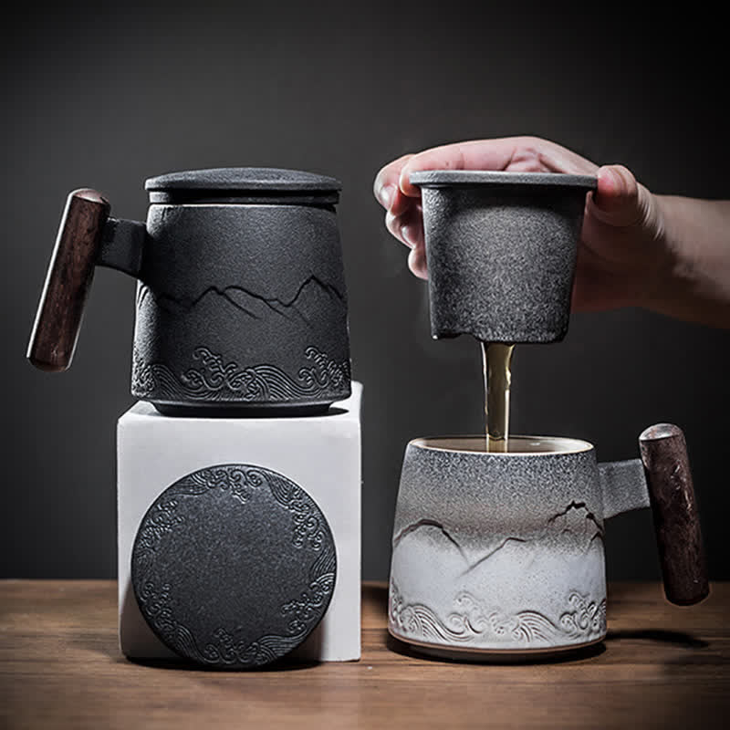 Blue Vintage Mountain Sea Ceramic Teacup 300ml