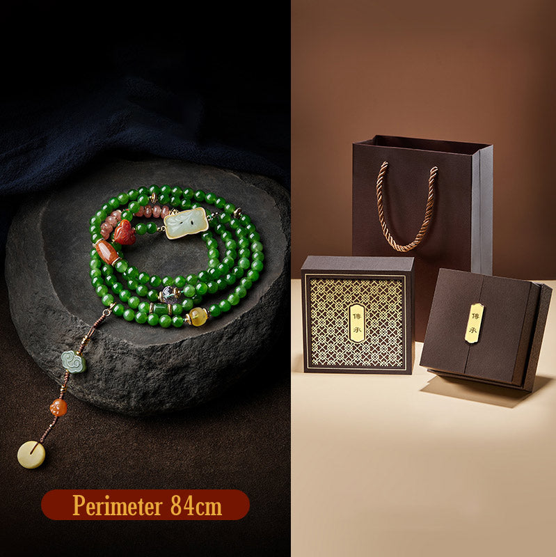 108 Beads Cyan Jade Buddha Bracelet for Luck & Healing Harmony