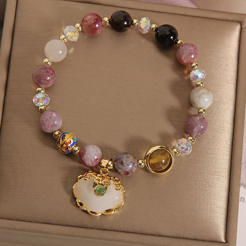 Strawberry Quartz Healing Bracelet with Chinese Lock Charm