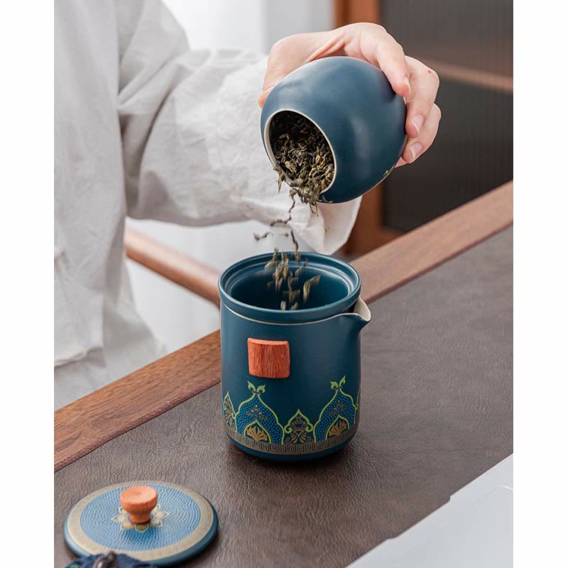 Portable Chinese Gongfu Ceramic Teapot Set with Bag
