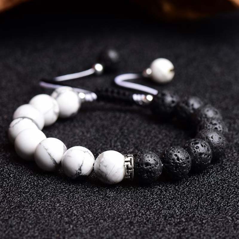 8mm Yin Yang Lava Stone Protection Bracelet for Calm