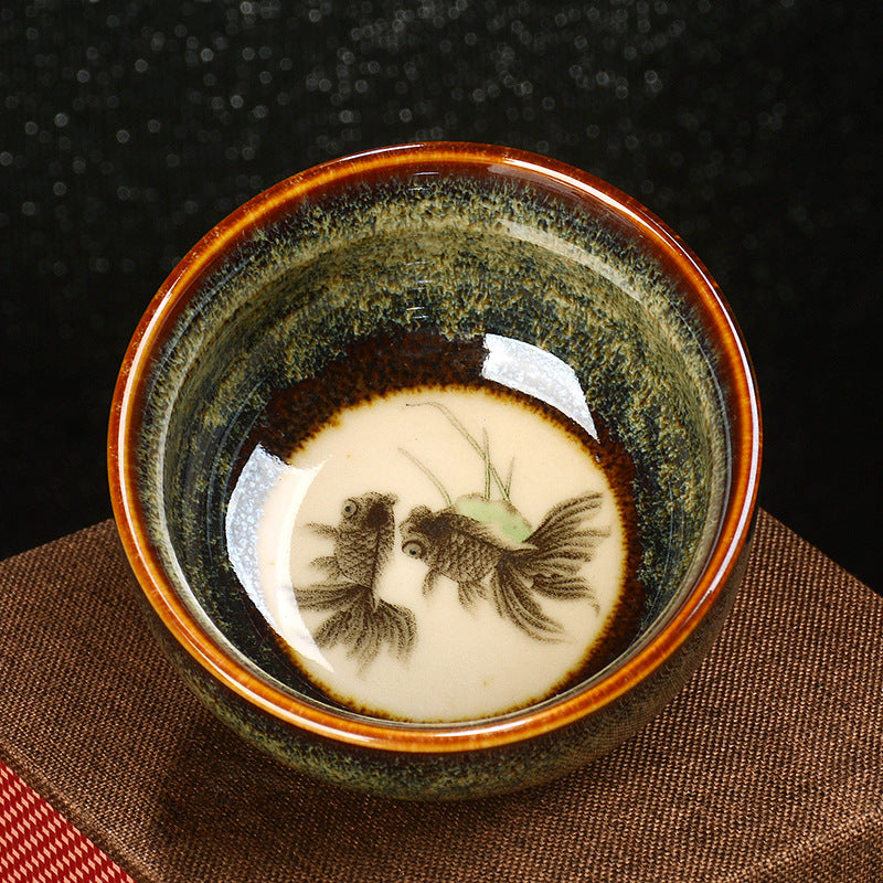 8cm Ceramic Jian Zhan Dragon Lotus Teacup | Zen Decor